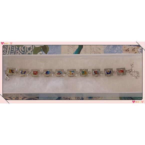 Beautiful Silver Cloisonne Enamel Link Bracelet - Picture 2 of 4